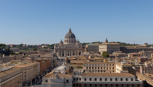 St. Peter's Basilica over Vatican rooftops
