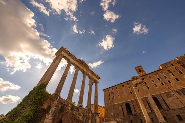 Temple of Saturn columns at dusk