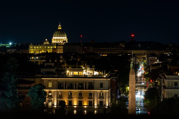 St. Peter's Basilica lit at night