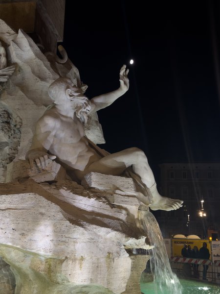 River god beneath the moon, Piazza Navona