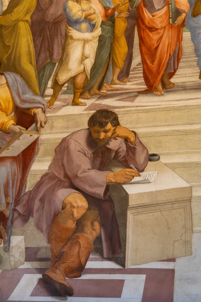 Heraclitus brooding, School of Athens