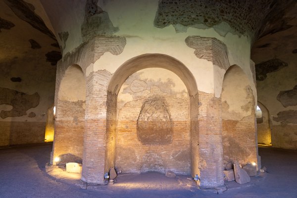 Illuminated interior of a Roman mausoleum